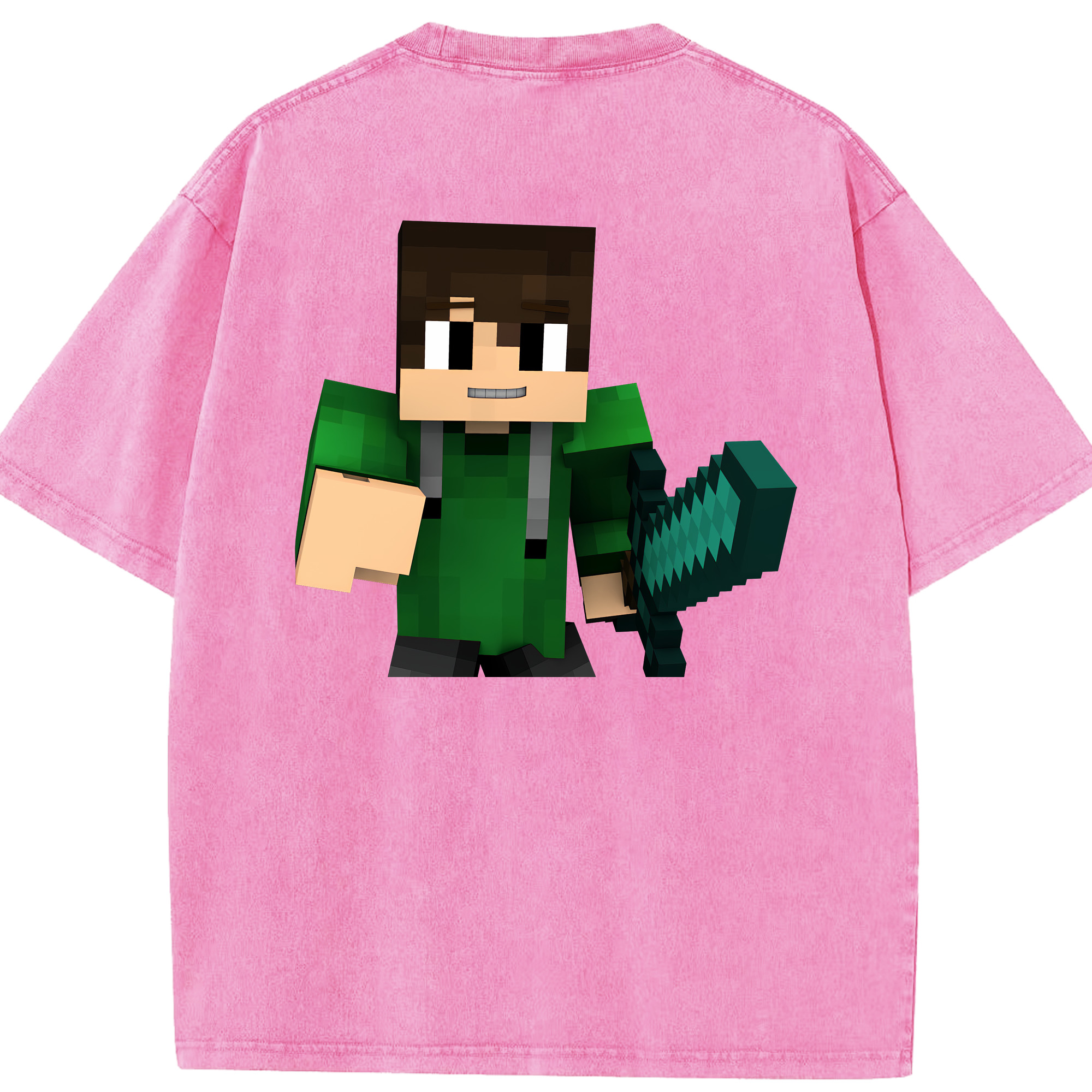 （画像用） マインクラフト ブロックの世界 Minecraft MC Block world 綿100% ヴィンテージ風 半袖Tシャツ（背面プリント）